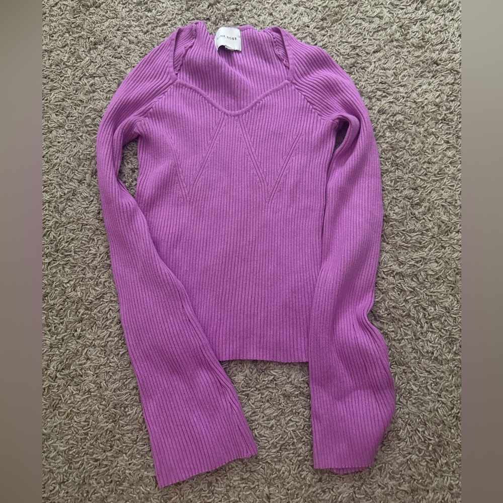 Pink Rose Women's Ribbed Cowl Neck Sweater - Lavender